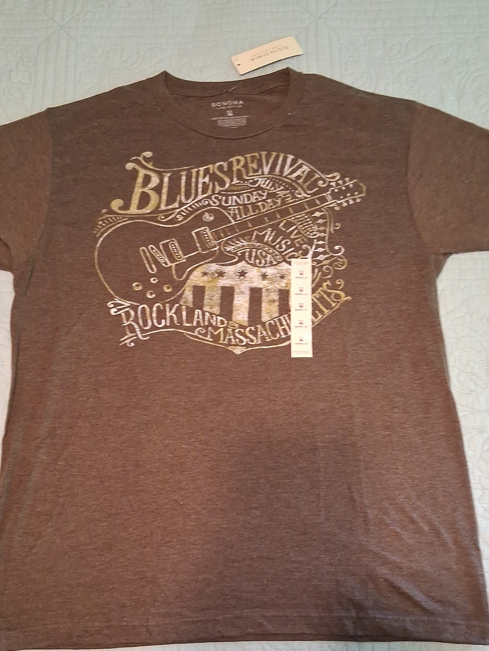 Sonoma Blues Revival Heathered Brown Tee, NWT